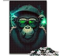 Adult Jigsaw Puzzles 1000 Pieces Smoking Monkey Made of Wood, for Ages 14+ 50x75cm Challenging Brain Teaser - Relaxing Toy for Teenagers