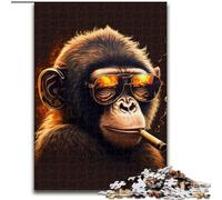 Adult Jigsaw Puzzles 1000 Pieces Smoking Monkey Made of Wood, Fun Activity for at Home 50x75cm Engaging Family Game Night Activity
