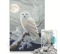 Adult Jigsaw Puzzles 1000 Pieces Snowy Owl Perched Under Moonlight, Hands-on Game, Fun Activities at Home, Enhance Love between Couples 50x75cm