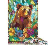 Adult Jigsaw Puzzles 1000 Pieces Stained Glass Bear Puzzles for Adults & Teenager Educational Games 1000pcs (75x50cm)