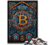 Adult Jigsaw Puzzles 1000 Pieces Stained Glass Bitcoin for Age 14 Years And over Decompressing Intellectual Educational Toy Great Gift 50x75cm