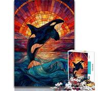 Adult Jigsaw Puzzles 1000 Pieces Stained Glass Blue Whale Teenager Puzzles,Quiz Game Wall Decoration Unique Birthday And Xmas Gifts (size 38x26cm)