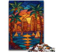Adult Jigsaw Puzzles 1000 Pieces Stained Glass City for Age 14 Years And over Decompressing Intellectual Educational Toy Great Gift 26x38cm