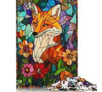 Adult Jigsaw Puzzles 1000 Pieces Stained Glass Fox Puzzles for Adults & Teenager Educational Games 1000pcs (75x50cm)