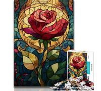 Adult Jigsaw Puzzles 1000 Pieces Stained Glass Rose Teenager Puzzles,Quiz Game Wall Decoration Unique Birthday And Xmas Gifts (size 38x26cm)