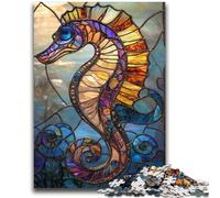 Adult Jigsaw Puzzles 1000 Pieces Stained Glass Seahorse 1000 Pieces for Teenagers,with Matching Poster And Trivia Sheet for And Age 14 Years Up (38x26cm)