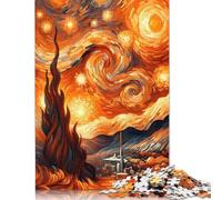 Adult Jigsaw Puzzles 1000 Pieces Starry Night Fire Van Gogh Paper Puzzles for Adults & Teenager for Adults& Teens Age 12 Years Up 38x26cm/1000pcs