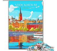 Adult Jigsaw Puzzles 1000 Pieces Stockholm Sweden Travel, Stress Relief with Fully Interlocking Randomly Shaped Pieces for And 14 Years Old 26x38cm