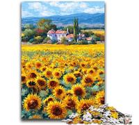 Adult Jigsaw Puzzles 1000 Pieces Sunflower Field Stress Reliever Staycation Kill Time Perfect Decoration for Age 14+ 50x75cm