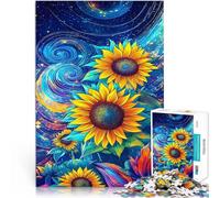 Adult Jigsaw Puzzles 1000 Pieces Sunflowers in the Night Sky Schwierig Schwer Geburtstagsgeschenk, Geschenke, Wandkunst52x38cm