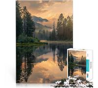 Adult Jigsaw Puzzles 1000 Pieces Sunrise Misty Forest Lake Made of wood for and from 14 years and over family fun games great size：50x75cm/19.68x29.52inch