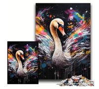 Adult Jigsaw Puzzles 1000 Pieces Swan Graffiti Painting Jigsaw Puzzles for Adults, 1000 Piece Family Activity Game for Teenager, DIY Home Decor Brain Teaser Gift Size 50x75cm