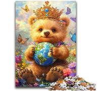 Adult Jigsaw Puzzles 1000 Pieces Teddy Bear Holding The Earth Help The Brain Exercise Addictive Toys to Cultivate Patience Perfect Decoration 50x75cm