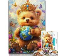 Adult Jigsaw Puzzles 1000 Pieces Teddy Bear Holding The Earth,Help The Brain Exercise Addictive Toys to Cultivate Patience Gift For Birthdays (75x50cm)