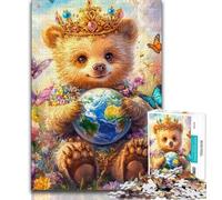 Adult Jigsaw Puzzles 1000 Pieces Teddy Bear Holding The Earth,Help The Brain Exercise Addictive Toys to Cultivate Patience Gift For Birthdays (75x50cm)