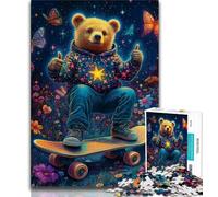 Adult Jigsaw Puzzles 1000 Pieces Teddy Bear Skateboarding Teenager Puzzles,Quiz Game Wall Decoration Unique Birthday And Xmas Gifts (size 38x26cm)