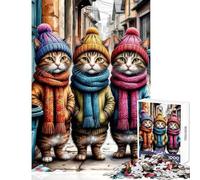 Adult Jigsaw Puzzles 1000 Pieces Three Cats in Winter Outfits Relaxing Games Staycation Kill Time Home Decoration Toys Deal As Gifts for The Whole Family (38x52cm)