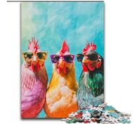 Adult Jigsaw Puzzles 1000 Pieces Three Cocks Jigsaw Puzzle Made of Wood Family Activity Game for Teenager, DIY Home Decor Brain Teaser Gift size 50X75CM