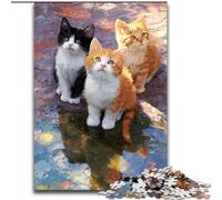 Adult Jigsaw Puzzles 1000 Pieces Three Cute Cats Challenging Family Activity Games DIY Toy for Home Wall Decor Gifts 26x38cm