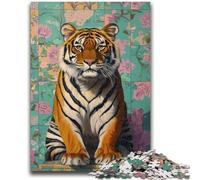 Adult Jigsaw Puzzles 1000 Pieces Tiger in The Bathroom Stress Reliever Staycation Kill Time Perfect Decoration for Age 14+ 38x26cm