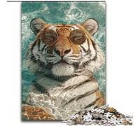 Adult Jigsaw Puzzles 1000 Pieces Tiger in The Swimming Pool Puzzles for Adults 50X75CM Ideal for Family Fun, Relaxation