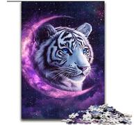 Adult Jigsaw Puzzles 1000 Pieces Tiger on The Moon,Stress Reliever Staycation Kill Time with Matching Poster And Trivia Sheet 50X75CM