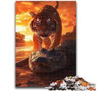 Adult Jigsaw Puzzles 1000 Pieces Tigers And Crocodiles Puzzles,Challenging Family Activity Games DIY Toy for Home Wall Decor Gifts (26x38cm)