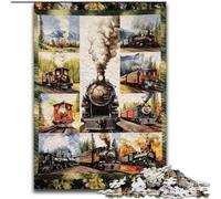 Adult Jigsaw Puzzles 1000 Pieces Train Collage, Suitable for Ages 14 And Up Home Educational Games DIY Toys Artwork Gift (Size 26x38cm)