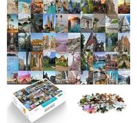 Adult Jigsaw Puzzles 1000 Pieces Travel poster collage Made of wood for and from 14 years and over Educational game for families learning educational Gift。size:50x75cm/19.68x29.52inch