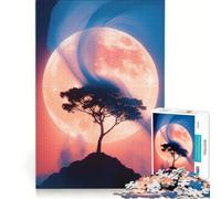Adult Jigsaw Puzzles 1000 Pieces Tree Silhouette Against A Full Moon, Hands-on Game, Fun Activities at Home, Enhance Love between Couples 38x26cm
