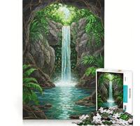 Adult Jigsaw Puzzles 1000 Pieces Tropical Waterfall Stained Glass Illustration, Hands-on Game, Fun Activities at Home, Enhance Love between Couples 38x26cm