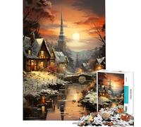 Adult Jigsaw Puzzles 1000 Pieces Twilight in Winter Village Relaxing Games Challenging Game Toys Gifts For Birthdays Difficult Challenge (size 38x52cm)