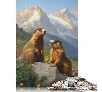 Adult Jigsaw Puzzles 1000 Pieces Two Marmots in Mountain Landscape Painting Puzzle for Adults And Teenager Jigsaw Puzzles for Adults Educational Game Challenge Toy 1000pcs (75x50cm)