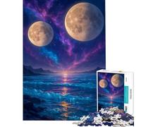 Adult Jigsaw Puzzles 1000 Pieces Two Moons over A Cosmic Ocean for Educational Game Challenge Toy Educational Games Wall Decoration Gifts For Birthdays (Size 38x26cm)