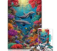 Adult Jigsaw Puzzles 1000 Pieces Undersea Dolphins 1000 Pieces for Teenagers,with Matching Poster And Trivia Sheet for And Age 14 Years Up 38x26cm