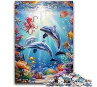 Adult Jigsaw Puzzles 1000 Pieces Undersea Dolphins for 14+ Unique Challenge Game Family Games Christmas Birthday Gifts 38x26cm