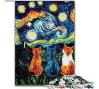 Adult Jigsaw Puzzles 1000 Pieces Van Gogh Night Sky Cat Wooden Puzzles 50X75CM Ideal for Lover, Perfect Christmas, New Year, Valentine's Gift