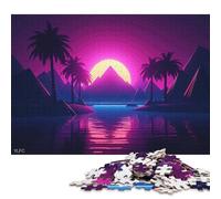 Adult Jigsaw Puzzles 1000 Pieces 'Vibrant Synthwave Vibes Wooden Puzzle Jigsaws for Adults Jigsaw Puzzles for Adults 1000pcs (75x50cm)