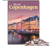Adult Jigsaw Puzzles 1000 Pieces Visit Copenhagen, Stress Relief with Fully Interlocking Randomly Shaped Pieces for And 14 Years Old 50x75cm