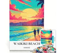 Adult Jigsaw Puzzles 1000 Pieces Waikiki Beach Sunset Guide, Hands-on Game, Fun Activities at Home, Enhance Love between Couples 38x26cm