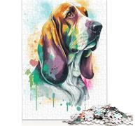 Adult Jigsaw Puzzles 1000 Pieces 'Watercolor Basset Hound Wooden Puzzle Jigsaws for Adults Jigsaw Puzzles for Adults 1000pcs (75x50cm)
