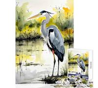 Adult Jigsaw Puzzles 1000 Pieces Watercolor Grey Heron Jigsaws for Adults Puzzle Pattern Assembly Fun Activities at Home Birthday And Unique Gifts (50x75cm)