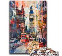 Adult Jigsaw Puzzles 1000 Pieces Watercolor London Big Ben 1000 Pieces for Teenagers,with Matching Poster And Trivia Sheet for And Age 14 Years Up (50x75cm)