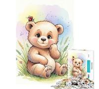Adult Jigsaw Puzzles 1000 Pieces Watercolor Teddy Bear with Ladybug for Educational Game Challenge Toy Educational Games Wall Decoration Gifts For Birthdays (Size 50x75cm)