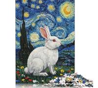 Adult Jigsaw Puzzles 1000 Pieces White Rabbit in Starry Night Style Wood Puzzle Jigsaws for Adults Teenagers Age 14+ 1000pcs (75x50cm)