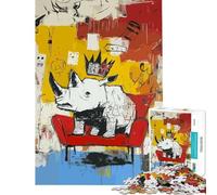Adult Jigsaw Puzzles 1000 Pieces White Rhino King on Red Chair Difficult And Challenge Presents for Women Toy Wall Decor for Age 14+ Game (38X52cm)