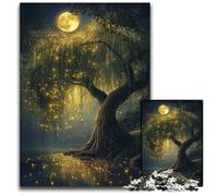 Adult Jigsaw Puzzles 1000 Pieces Willow Tree Under The Moon Wooden Jigsaw Puzzles for Birthdays, Holidays, Best for Christmas 50X75CM