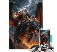 Adult Jigsaw Puzzles 1000 Pieces Wizard Riding A Dragon in Storm Impossible Game Learning Educational Toys Secret Santa Gifts For Family Fun (Size 38x26cm)