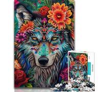 Adult Jigsaw Puzzles 1000 Pieces Wolf And Flowers Puzzles,Challenging Family Activity Games DIY Toy for Home Wall Decor Gifts 26x38cm