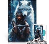 Adult Jigsaw Puzzles 1000 Pieces Wolf and Woman in Forest Handgeschwindigkeitswettbewerb Ein Kunstwerk38x26cm